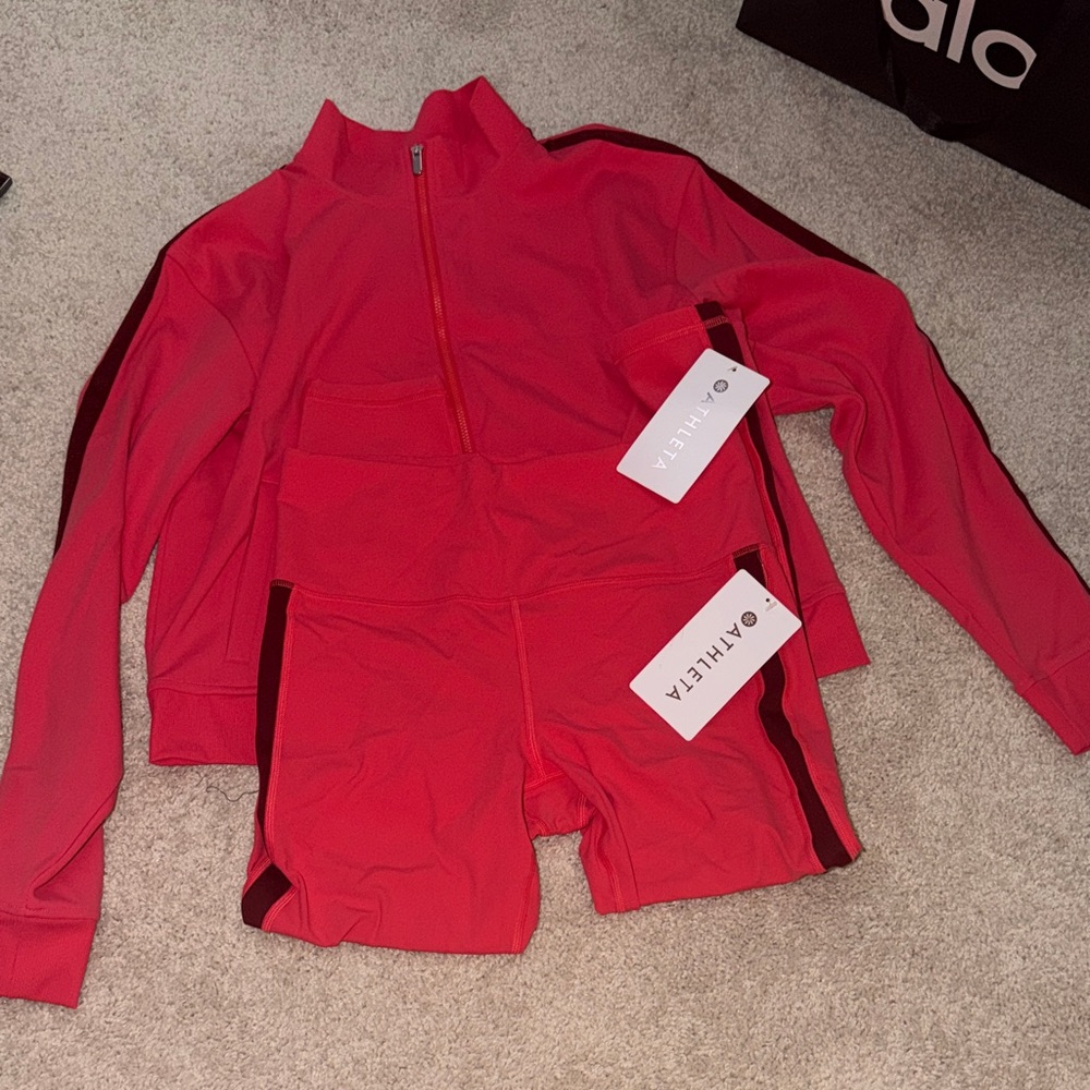 Athleta Bright Coral Zip Mock-Neck Jacket with Matching Pants SET SIZE M